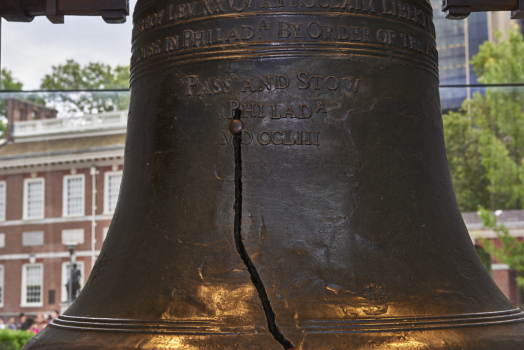The Liberty Bell, an iconic symbol of American independence, located in Philadelphia, Pennsylvania